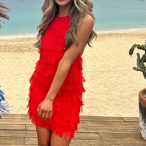 Zara Red/Orange Fringe Mini Dress Size Small